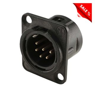 NEUTRIK® XLR, 6-pol , Metall-, Löttechnik-Einbaustecker, vergoldete(r) Kontakt(e), Type D, schwarz verchromt