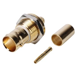 HICON BNC 3G-SDI Crimp-Einbaubuchse, Masse isoliert, Gewinde 1/2", gold