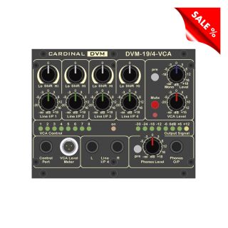 CARDINAL DVM ¼ -19“-Stereo-Mixer-Modul, IN: 4 x Stereo-IN via 4 x 2 x Stereo-Klinke 6,3 mm (Back)/1 x Control-Port f. Display via 3-pol Mini-XLR (Front)/1 x Stereo-IN via 3-pol 3,5 mm TRS-Klinke (Front)/1 x VCA-Port f. Fußschweller via TRS-Klinke 6,3 mm (