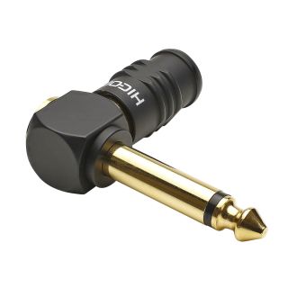 HICON Klinke (6,3mm) screw & play  Metall-Schraubkontakt-Stecker, Pin Massivpin mit Goldtip, abgewinkelt 90°, schwarz