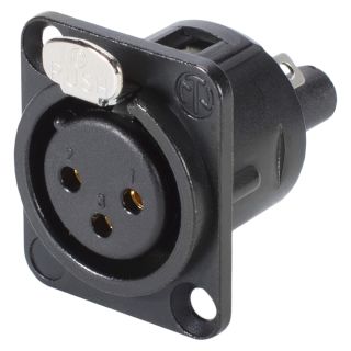 NEUTRIK® XLR, 3-pol , Metall-, Schraubkontakt-Einbaubuchse, vergoldete(r) Kontakt(e), Type D, schwarz verchromt