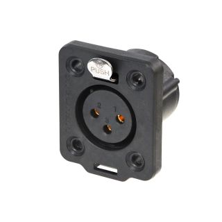 NEUTRIK® XLR, IP65 im gesteckten Zustand , 3-pol , Polyamid-, Löttechnik-Einbaubuchse, vergoldete(r) Kontakt(e), Type D, schwarz