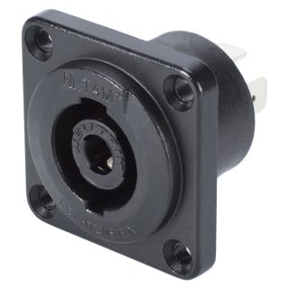 NEUTRIK® speakON®, spritzwassergeschützt IP54 , 4-pol , Metall-, Löttechnik-Einbaustecker, versilberte(r) Kontakt(e), Type G, schwarz verchromt