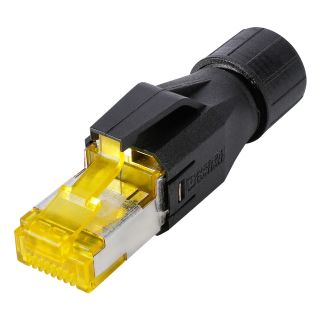 RJ45 CAT.6a, 8-pol , Kunststoff-, Schneid-Klemmtechnik-Kabelstecker, vergoldete(r) Kontakt(e), gerade, schwarz