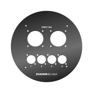 Sommer cable Frontblech mit 2 Schuko- bzw. CEE3blau-Bohrungen + 4 D-Bohrungen (XLR usw.) für GT310, HT und SK-Modelle, anthrazit RAL7016