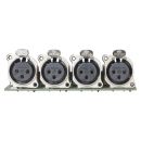 Splitter-Modul 4 x XLR B-Serie female, 3-pol , 1 HE, 3 BE, Metall-, Flachstecker 3 x 14-pol-, versilberte(r) Kontakt(e), nickelfarben, für SYS-Gehäuseserien