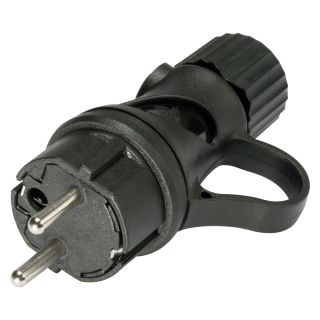 SCHUKO, 2-pol , Kunststoff-, Schraubkontakt-Kabelstecker, vernickelte(r) Kontakt(e), gerade, max. 2,5 mm², schwarz