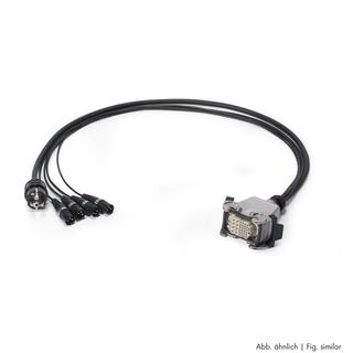 Multicore-Kabel AES / EBU, DMX & Power | 02/00 | 2x XLR 3-pol male HICON + Schuko-Stecker | Multipinbuchse | Scuba + Rubberflex | 1,00m