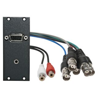 Steckverbinder-Modul VGA + 3,5 mm Stereoklinke fem. -> 0,2m Kabel 5xBNC + 2xCinch / RCA fem., 2 HE, 1 BE für SYS-Gehäuseserien, Farbe: anthrazit, RAL 7016 | SYCFB21-VGA-C2