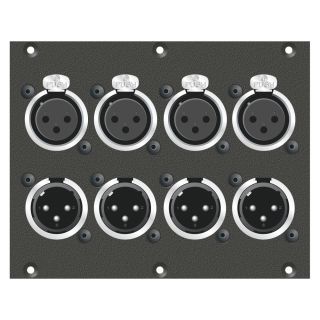 Steckverbinder-Modul 4 x XLR male / 4 x XLR female, 2 HE, 3 BE fr SYS-Gehuseserien, Farbe: anthrazit, RAL 7016