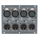 Steckverbinder-Modul 4 x XLR 3-pol male + 4 x XLR 3-pol female + 2 x 14-pol Wannenstecker und 2 x 12-pol LSA+ Schneidklemmleiste, 2 HE, 3 BE für SYS-Gehäuseserien, Farbe: anthrazit, RAL 7016 | SYCFB23-X4X4S