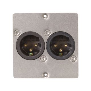 Anschluss-Modul 2 x XLR male —> Schraubklemme, Baugröße: 50x50 mm, Edelstahl, Farbe: Edelstahl | W50M-CP-2XM-S