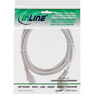 InLine Netzkabel, Schutzkontakt gewinkelt auf Kaltgertestecker C13, 2m, grau