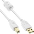 InLine USB 2.0 Kabel, A an B, weiß / gold, mit...