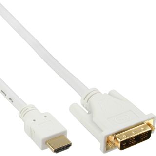 InLine HDMI-DVI Kabel, weiß / gold, HDMI Stecker auf DVI 18+1 Stecker, 5m