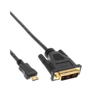 InLine Mini-HDMI zu DVI Kabel, HDMI Stecker C zu DVI 18+1, verg. Kontakte, schwarz, 2m