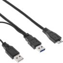 InLine USB 3.0 Y-Kabel, 2x A an Micro B, schwarz, 1,5m