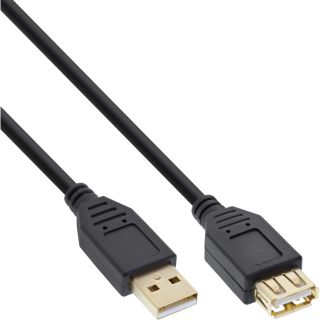 InLine USB 2.0 Verlängerung, Stecker / Buchse, Typ A, schwarz, Kontakte gold, 10m