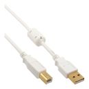 InLine USB 2.0 Kabel, A an B, weiß / gold, mit...