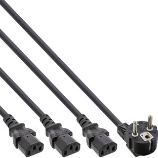 InLine Netz-Y-Kabel, 1x Schutzkontaktstecker zu 3x Kaltgertestecker, Version 1 (2m+1/2/3m)