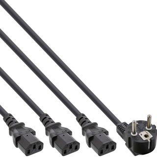 InLine Netz-Y-Kabel, 1x Schutzkontaktstecker zu 3x Kaltgerätestecker, Version 1 (2m+1/2/3m)