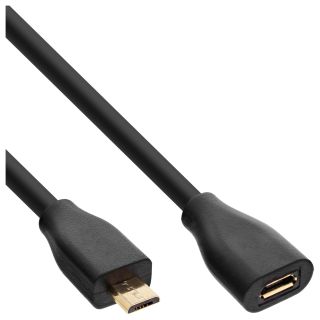 InLine Micro-USB Verlängerung, USB 2.0 Micro-B Stecker auf Buchse, schwarz, vergoldete Kontakte, 2m