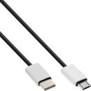 InLine® USB 2.0 Kabel, USB-C ST an Micro-B ST, schwarz/Alu, flexibel, 0,5m