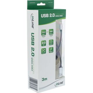 InLine Micro-USB 2.0 Spiralkabel, USB-A Stecker an Micro-B Stecker, schwarz/Alu, flexibel, 3m
