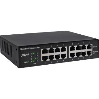 InLine® PoE+ Gigabit Injektor Hub 8 Port (8x PoE+), 1Gb/s, 19" 1HE, lüfterlos