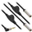 InLine Slim Audio Y-Kabel Klinke 3,5mm Stecker gewinkelt an 2x Klinke Buchse, mit Lautstärkeregler, 0,25m