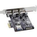 InLine Schnittstellenkarte, 3x+1x USB 3.0, PCIe, mit SATA...