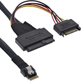 InLine® Slim SAS Kabel, SFF-8654 4i zu U.2 SFF-8639 + SATA Strom, 24Gb/s, 1m