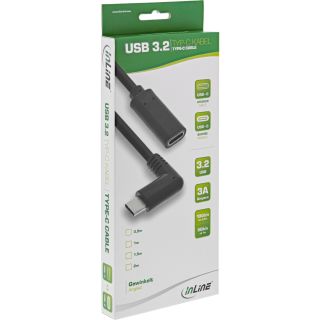 InLine® USB 3.2 Gen.2x2 Kabel, USB-C Verl., ST gewinkelt auf BU, schwarz 1m