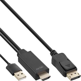 InLine® HDMI zu DisplayPort Konverter Kabel, 4K/30Hz, schwarz, 3m