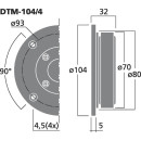 Hi-Fi-Kalottenhochtöner, 45 W, 8 Ω (/8) und 4 Ω (/4) DTM-104/4