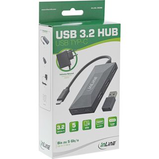 InLine USB 3.2 Gen 1 OTG Hub, USB Typ-C zu 3 Port Typ-A und 2 Port Typ-C, mit 3A Netzteil, schwarz