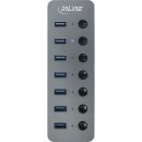 InLine USB 3.2 Gen.1 Hub, 7-Port, mit Schalter, Aluminium, grau, mit Netzteil