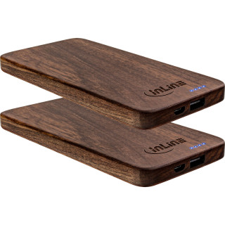 2er InLine® woodplate, USB Powerbank 5.000mAh, mit LED Status Anzeige, Echtholz