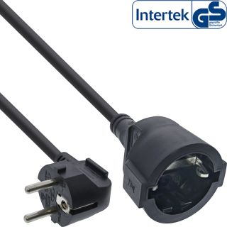 InLine® Strom-Verlängerung Schutzkontakt Stecker gewinkelt/Buchse, schwarz, 1,5m