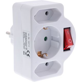 InLine® Steckdosenadapter, SK Stecker an 2xEuro+1x SK, mit Schalter, weiß