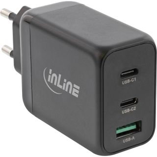 InLine® USB PD Netzteil, GaN Ladegerät, 3-Port, Dual USB-C + USB-A, 65W, schwarz