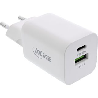 InLine® Power Delivery + Quick Charge USB Netzteil, 33W, USB-A + USB-C, weiß