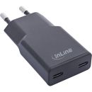 InLine® USB Netzteil Ladegerät Dual USB-C, PD, PPS, 30W, schwarz