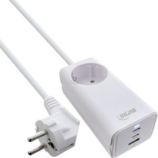 InLine® USB Netzteil, GaN Ladegerät, 2x USB-C, 1x USB-A, mit Schutzkontaktbuchse