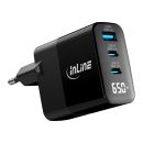 InLine® USB PD Netzteil, GaN Ladegerät, 3-Port, USB-C + USB-A, 65W, mit Display