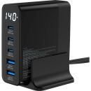 InLine® USB PD Netzteil, GaN Ladegerät, 5-Port, USB-C + USB-A, 140W, mit Display