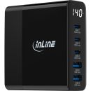 InLine® USB PD Netzteil, GaN Ladegerät, 5-Port, USB-C + USB-A, 140W, mit Display