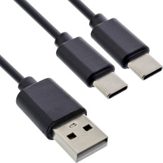 InLine® USB 2in1 Y-Ladekabel, 1x USB-A Stecker an 2x USB-C Stecker, schwarz 1m