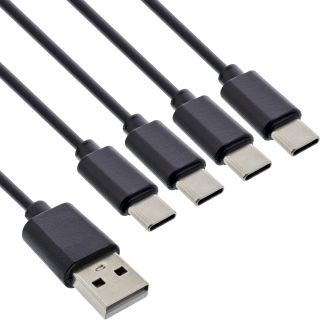 InLine® USB 4in1 Y-Ladekabel, 1x USB-A Stecker an 4x USB-C Stecker, schwarz 0,5m