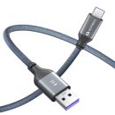 USB-C auf USB-A Ladekabel - USB 2.0, superschnelles Laden 5V/5A - grau/blau - 0.50m